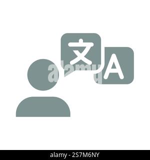 Translator person vector icon. Translation and chat bubble languages. Stock Vector