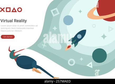 Space Header Rocket rocket flying in space, header template for website with tile Stock ...