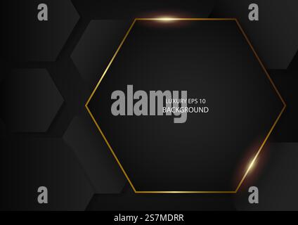 Abstract black hexagonal shapes with gold frames, EPS 10 vector background Stock Vector