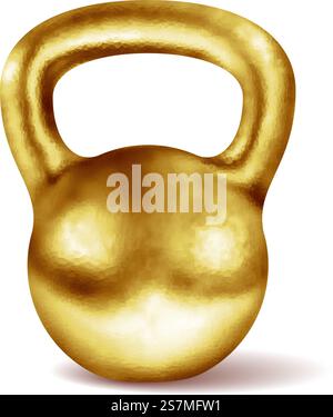 Vector realistic glossy gold kettlebell isolated on white background. Eps8. RGB. One global color. Vector realistic glossy gold kettlebell isolated on white background Stock Vector