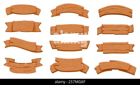 Curved board template. Cartoon wooden empty sign Stock Vector Image ...