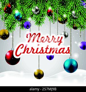 colorful and sparkling Christmas decorations over snowy background. colorful and sparkling Christmas decorations Stock Vector