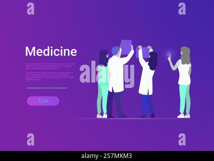 Flat style professional medicine team vector illustration. Doctors healthcare people. Health care hospital medical staff: doctor, nurse. Web banner template Stock Vector