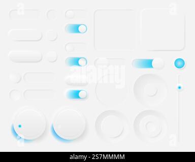 Set of modern trendy smoothy vector buttons for apps and website designs. Neomorphism. Modern Trendy Smoothy UI Set of Buttons, for Apps and Webdesign Stock Vector