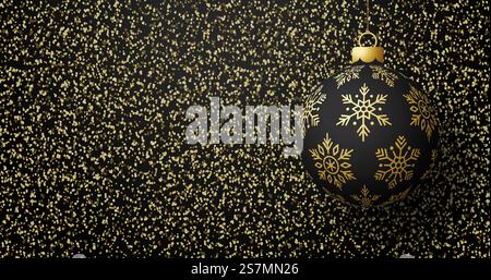 Christmas Card With Golden Glitter. Gold glitter texture vector gradient background. Hanging christmas ball. Great for greeting cards, party posters, banners. Vector illustration.. Christmas Card With Golden Glitter. Gold glitter texture vector gradient background. Hanging christmas ball. Great for greeting cards, party posters, banners. Vector illustration. Moondes 07-10-2020-1 Stock Vector