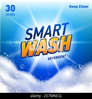 Detergent package design template with lens flare and realistic soap foam. Vector. Detergent package design template with lens flare and realistic soap foam. Stock Vector