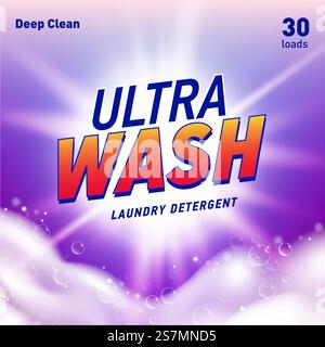 Detergent package design template with lens flare and realistic soap foam. Vector. Detergent package design template with lens flare and realistic soap foam. Stock Vector