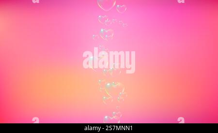 Cute pink background with rainbow colored heart-shaped soap bubbles for Valentine card. Vector illustration. Cute pink background with rainbow colored heart-shaped soap bubbles for Valentine card. Vector Stock Vector