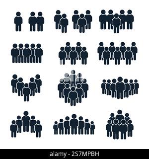 People group icon. Business person, team management and socializing persons silhouette icons. Leadership unity profile avatars, businessman community social site user isolated vector symbols set. People group icon. Business person, team management and socializing persons silhouette icons vector set Stock Vector