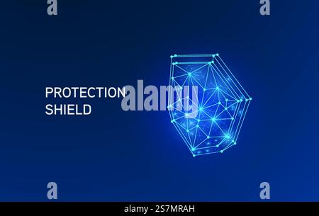 Shield virus protection in futuristic style for landing page. Digital cyber shield protects immunity from viruses Stock Vector