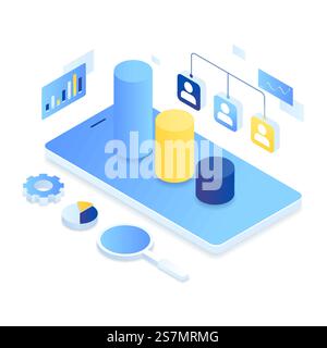 Customer relationship management isometric illustration concept. Illustration for websites, landing pages, mobile applications, posters and banners Stock Vector