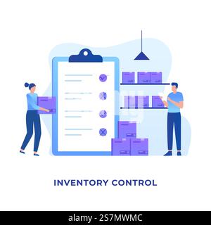Flat design of inventory control concept. Illustration for websites, landing pages, mobile applications, posters and banners Stock Vector
