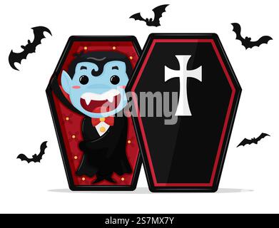Cute cartoon boy wearing costume Dracula Are enjoying the party on Halloween. Stock Vector