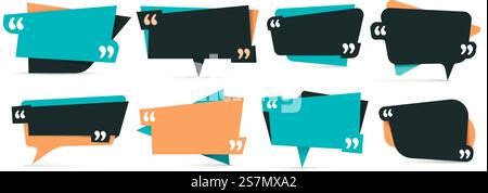 Quote in quotes. Remark frames, frame for idea and quotation template. Memo quotation frame, quote textbox or quoting commas dialog word tag. Vector isolated icons set. Quote in quotes. Remark frames, frame for idea and quotation template vector set Stock Vector