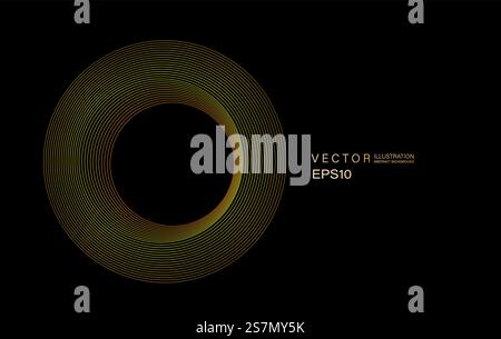 abstract circles lines pattern round frame colorful blue green light isolated on black background. Vector illustration in concept digital, technology. Stock Vector