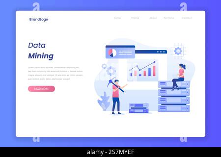 Data mining illustration landing page. Illustration for websites, landing pages, mobile applications, posters and banners. Stock Vector