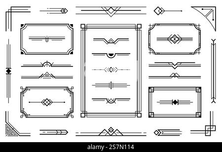 Linear geometric Art Deco ornaments. Retro label frame