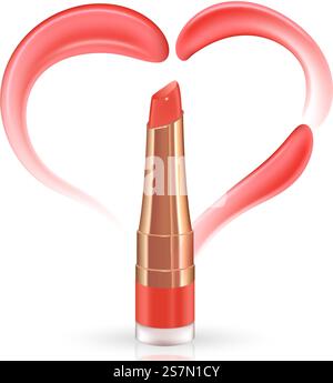 Pink heart of realistic cream or lipstick smears. Isolated on white background. vector. Pink heart of realistic vector cream or lipstick smears. Isolated on white background. Stock Vector