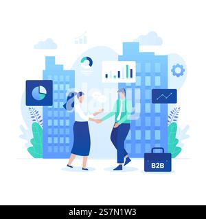 Business to business marketing vector illustration concept. Illustration for websites, landing pages, mobile applications, posters and banners. Stock Vector