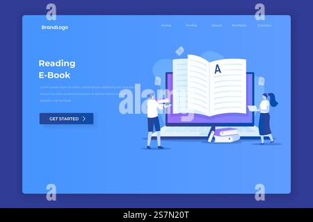 Ebook reading illustration concept. Illustration for websites, landing pages, mobile applications, posters and banners. Stock Vector