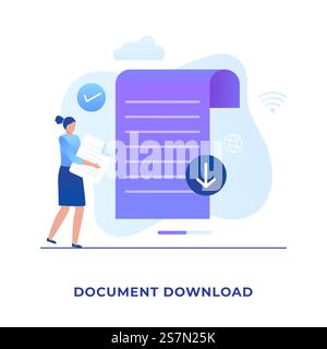Flat illustration document download concept. Illustration for websites, landing pages, mobile applications, posters and banners Stock Vector