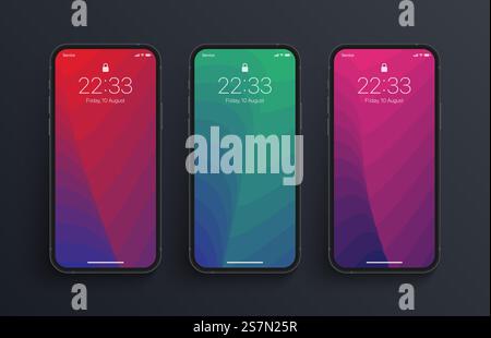 Photorealistic Iphone Screen With Different Variations Of Warped Structure Wallpapers Stock Vector
