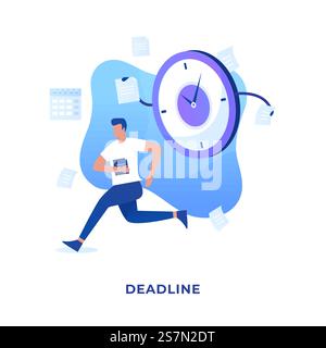 Flat illustration people are being chased by deadlines. Illustration for websites, landing pages, mobile applications, posters and banners Stock Vector