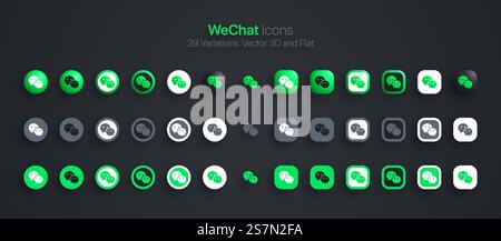 WeChat Icons Set Modern 3D And Flat In Different Variations Stock Vector
