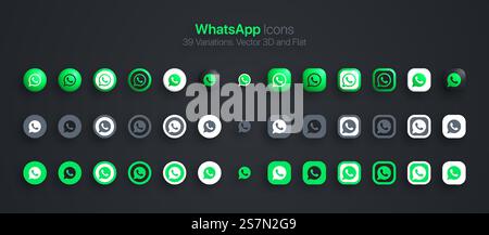 WhatsApp Icons Set Modern 3D And Flat In Different Variations Stock Vector