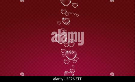 Dark red transparent background with white heart-shaped soap bubbles for Valentine card. Vector illustration. Dark red transparent background with white heart-shaped soap bubbles for Valentine card. Vector Stock Vector