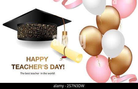 Happy teacher&rsquo;s day The best teacher in the world Vector concept banner for world teachers day. Vector. Happy teacher&rsquo;s day The best teacher in the world Vector concept banner for world teachers day Stock Vector