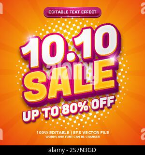flash big sale 10 10 banner logo business retail promotion with modern editable text effect Stock Vector