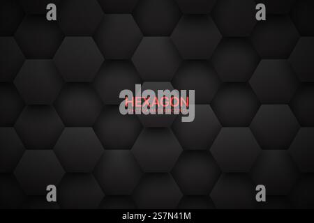 3D Vector Technological Hexagonal Blocks Dark Gray Abstract Background. Scientific Tech Hexagon Grid Pattern Black White Conceptual Wallpaper. Three Dimensional Clear Blank Subtle Textured Backdrop. 3D Vector Technological Hexagonal Blocks Dark Gray Abstract Background Stock Vector