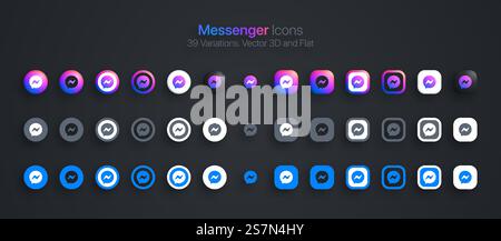 Messenger Icons Set Modern 3D And Flat In Different Variations Stock Vector