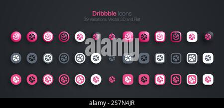 Dribbble Icons Set Modern 3D And Flat In Different Variations Stock Vector