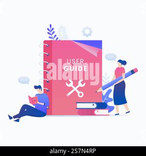 User manual book flat vector concept. Illustration for websites, landing pages, mobile applications, posters and banners. Stock Vector