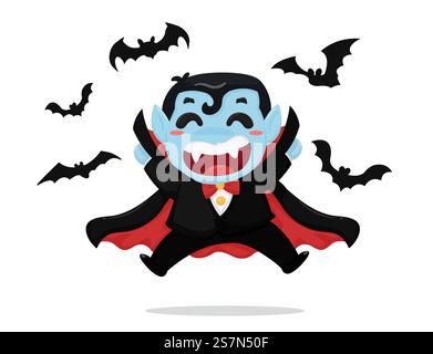 Cute cartoon boy wearing costume Dracula Are enjoying the party on Halloween. Stock Vector