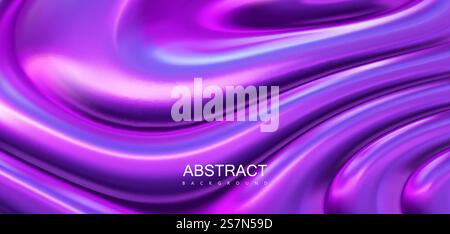 Iridescent surface with wavy ripples. Vector 3d illustration. Abstract fluorescent background. Fluid neon leak backdrop. Decoration for futuristic design. Ultraviolet viscous substance. Iridescent surface with wavy ripples. Stock Vector