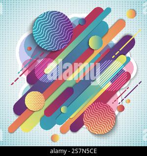 Abstract colorful geometric pattern composition rounded line shapes diagonal transition on white background. You can use for cover, poster, template, decorated, brochure, flyer. Vector illustration Stock Vector