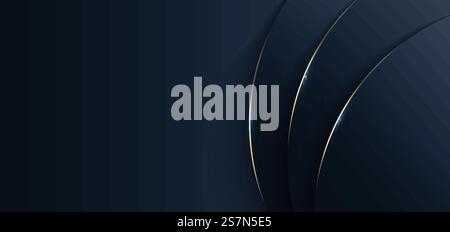 Abstract blue circle with gold curve layer background with space for your text. Luxury style. Vector illustration Stock Vector