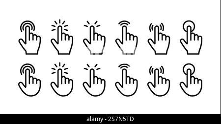 Index finger click icons set. Vector line style. Stock Vector