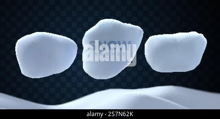 Vector set of snow banners isolated on transparent background. Winter decorations of snowballs. Seasonal elements for design. Vector set of snow banners Stock Vector