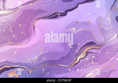 Gradient rose violet liquid marble or watercolor background with glitter foil textured stripes. Purple marbled alcohol ink drawing effect. Vector illustration design template for wedding invitation.. Gradient rose violet liquid marble or watercolor background with glitter foil textured stripes. Purple marbled alcohol ink drawing effect. Vector illustration design template for wedding invitation Stock Vector