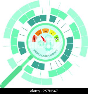 Indicator of employee sentiment with magnifying glass focus Stock Vector