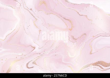 Abstract dusty rose liquid marble or watercolor background with glitter foil textured stripes. Violet marbled alcohol ink drawing effect. Vector illustration design template for wedding invitation.. Abstract dusty rose liquid marble or watercolor background with glitter foil textured stripes. Violet marbled alcohol ink drawing effect. Vector illustration design template for wedding invitation Stock Vector