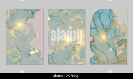 Grey blue and gold marble abstract textures Stock Vector