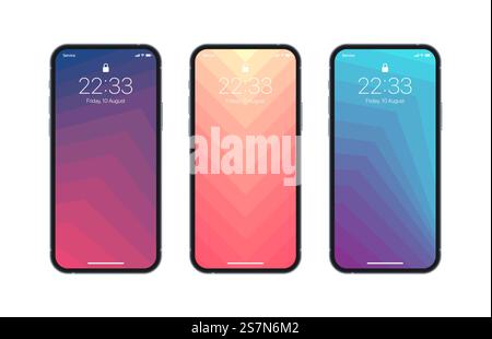 Photorealistic Iphone Screen With Different Variations Of Vivid Geometrical Patterns Wallpapers Stock Vector