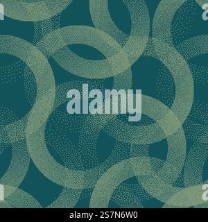 Trendy Seamless Pattern Stippled Circles Texture Vector Turquoise Abstract Background. Hand Drawn Tileable Geometric Dotted Grunge Repetitive Retro Wallpaper. Bizarre Art Illustration Stock Vector