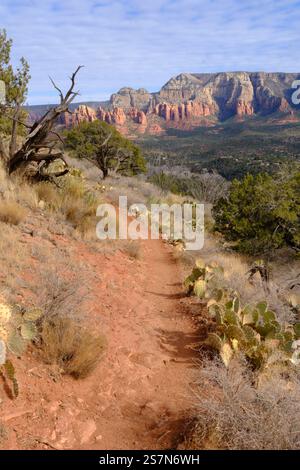 Sedona, AZ, USA - 19 Jan 2025 - Rock formations, hills and plant life on a trek around Sedona Arizona. - Sedona is an Arizona desert town near Flagsta Stock Photo