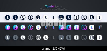 Tumblr Icons Set Modern 3D And Flat In Different Variations Stock Vector